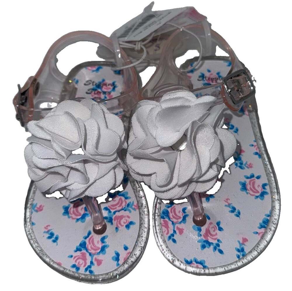 Stepping Stones Girls Toddler 5 Clear Pink Jelly Sandals Floral Flowers NWT